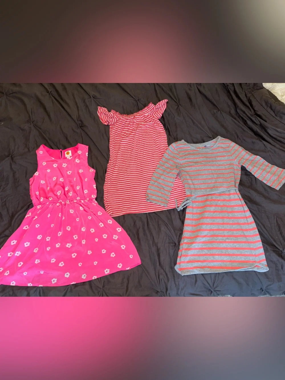 3-Piece Girls Dress & Tops Set - Bright Pink & Heather Gray Stripes size 10